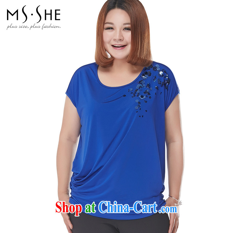 The MSSHE is indeed increasing, female short-sleeved T-shirt 2015 new summer mm thick, round neck T-shirt T-shirt 2951 color blue 4 XL