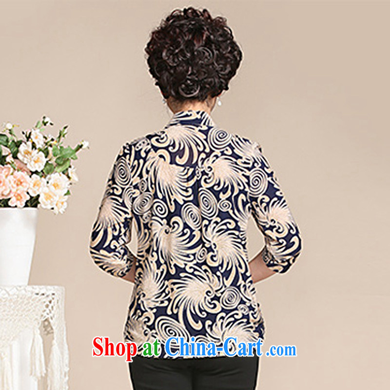 2015 Ousmile Korean spring and summer 7 T-shirt stylish mom with jacquard shirt, the elderly, women in 726 cuff blue 4 XL, Ousmile, shopping on the Internet