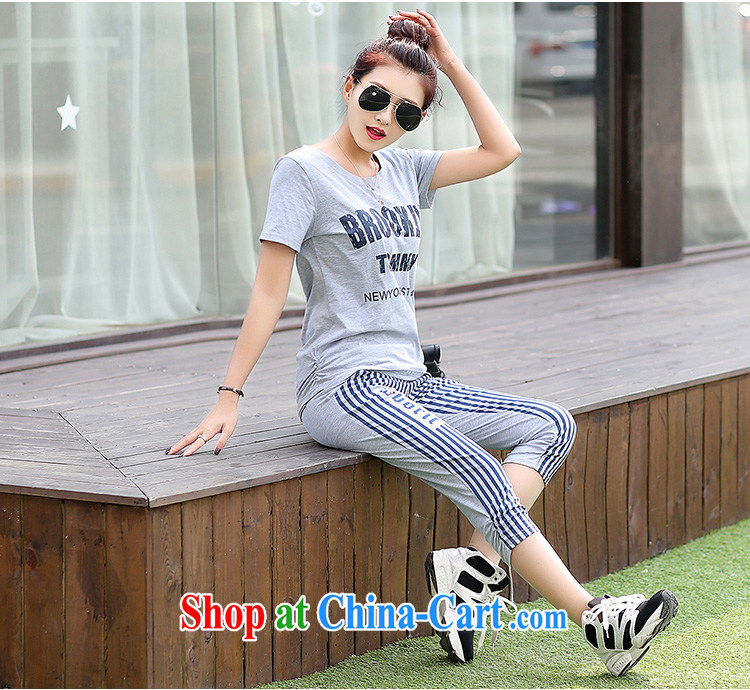Korea and Hongkong advisory 180 Jack large, female summer and indeed increase package sport and leisure short-sleeved T-shirt striped 7 pants cotton two-piece female 9318 deep blue 4 XL pictures, price, brand platters! Elections are good character, the national distribution, so why buy now enjoy more preferential! Health