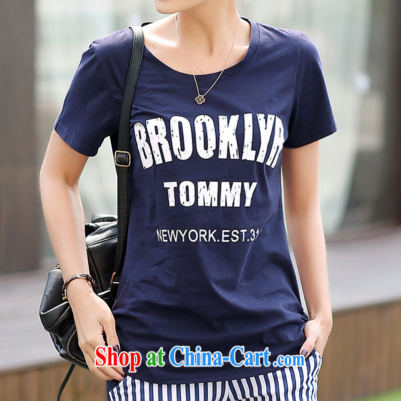 Korea and Hongkong advisory committee 180 Jack large, female summer is the increased package sport and leisure short-sleeved T-shirt striped 7 pants cotton two-piece female 9318 deep blue 4 XL, Korea and Hongkong Advisory Committee, and, on-line shopping