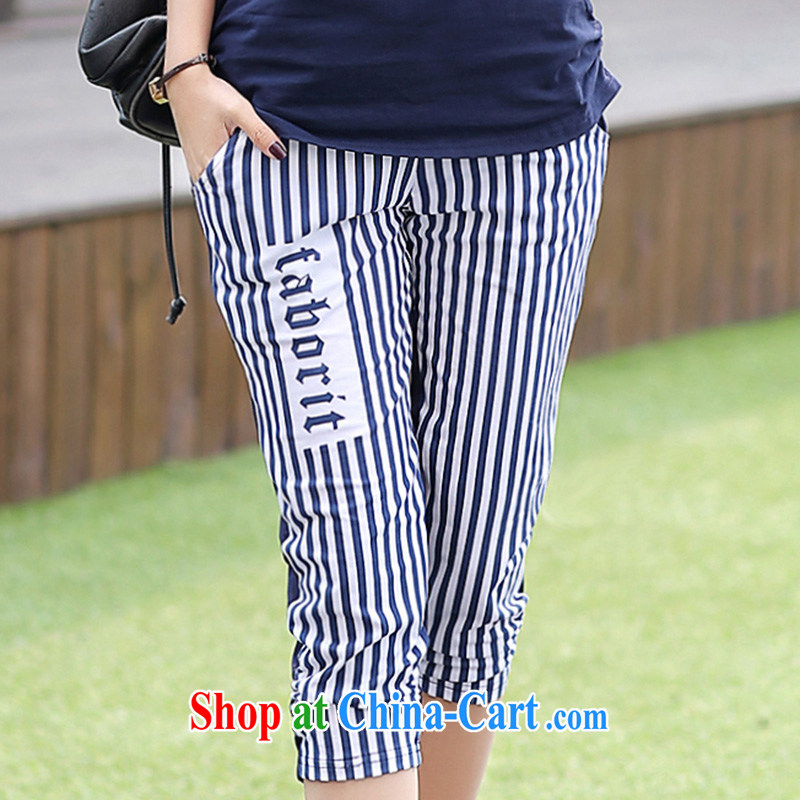 Korea and Hongkong advisory committee 180 Jack large, female summer is the increased package sport and leisure short-sleeved T-shirt striped 7 pants cotton two-piece female 9318 deep blue 4 XL, Korea and Hongkong Advisory Committee, and, on-line shopping