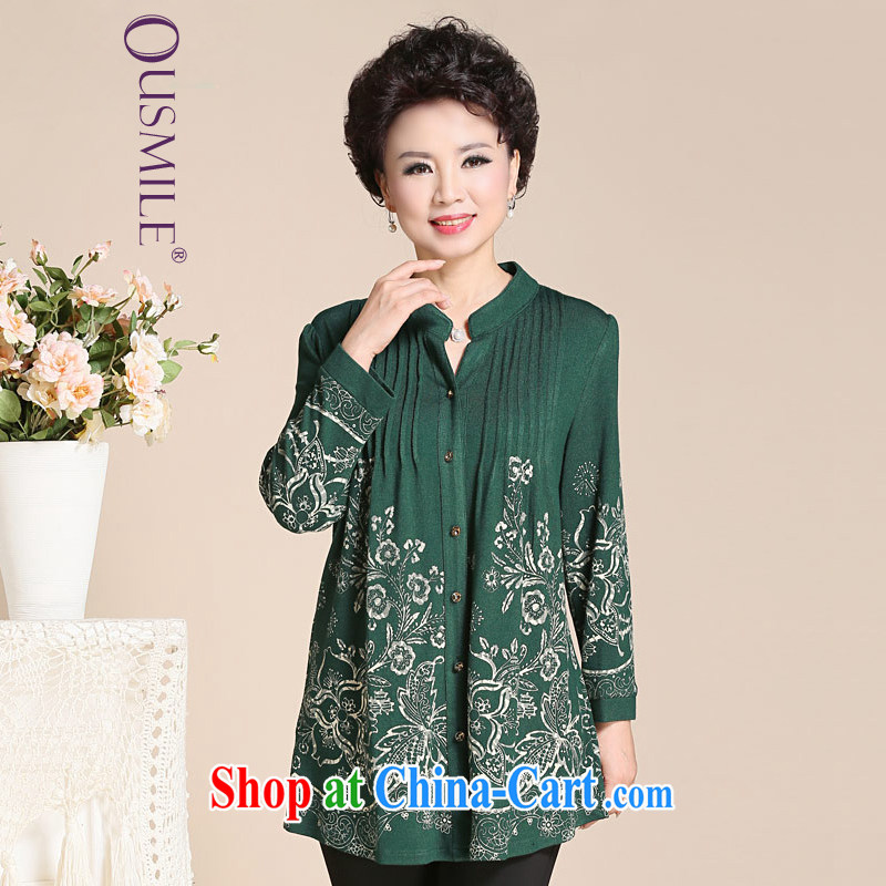 2015 Ousmile new spring and summer in stamp duty long shirt mom with solid shirt T-shirt T shirts in the elderly, female 320 green 4 XL