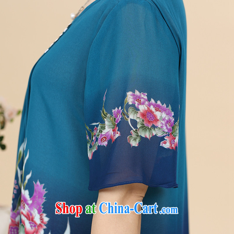 3 road rock 2015 summer happy mom with rich floral elegant fresh the old style, older short-sleeved round neck snow woven shirts YF 120 Lake blue XXXXL, 3rock, shopping on the Internet