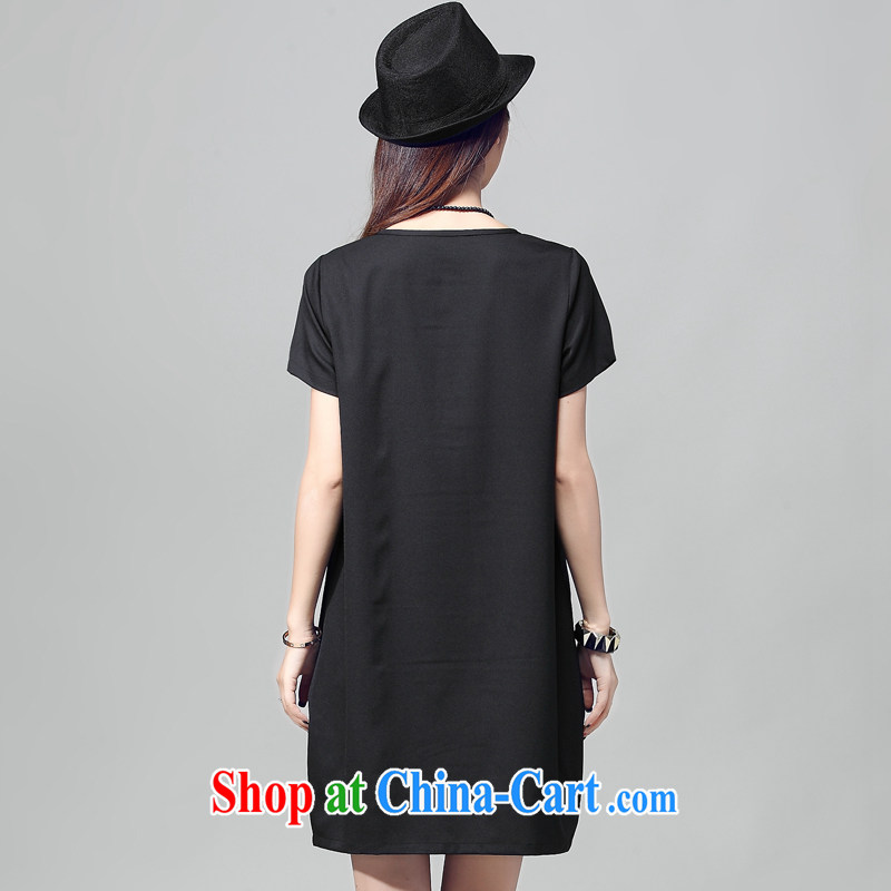 Elizabeth's Kosovo-care savoil thick mm maximum code dress stylish stamp duty short-sleeved loose dresses D 2053 black 4XL recommendations 160 - 170 Elizabeth, Kosovo (savoil), and, on-line shopping
