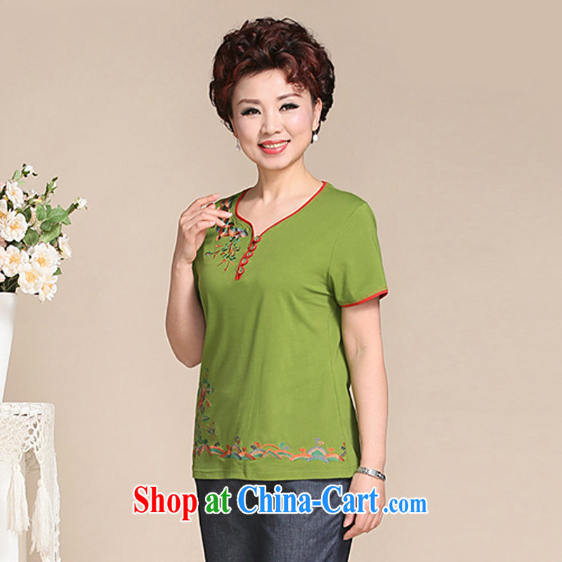 Ousmile 2015 spring and summer New China wind embroidered short sleeves mother Load T-shirt T pension in the elderly, female 672 green 4 XL, Ousmile, shopping on the Internet