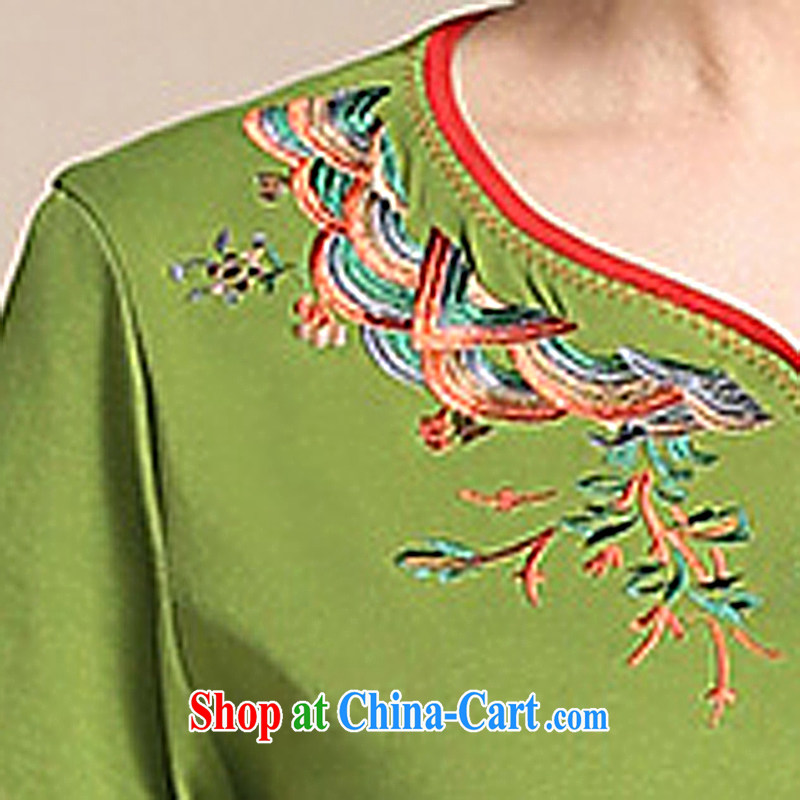 Ousmile 2015 spring and summer New China wind embroidered short sleeves mother Load T-shirt T pension in the elderly, female 672 green 4 XL, Ousmile, shopping on the Internet