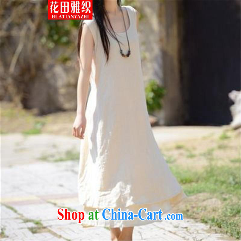 Flowers, the Organization's 2015 female literary and artistic, with a loose large solid color vest straps long skirt cotton the dresses white L, flowers, weaving, and shopping on the Internet