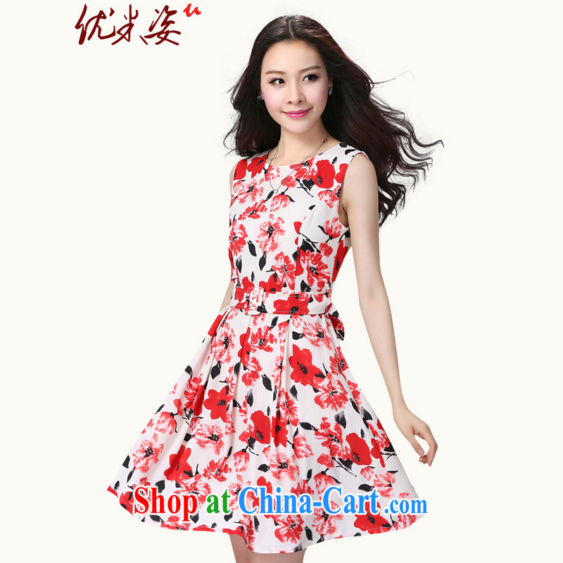 Optimize m Beauty Package Mail Delivery 2015 summer elegant OL floral stamp round-collar sleeveless dresses to suit belt 4 XL, optimize M (Umizi), online shopping