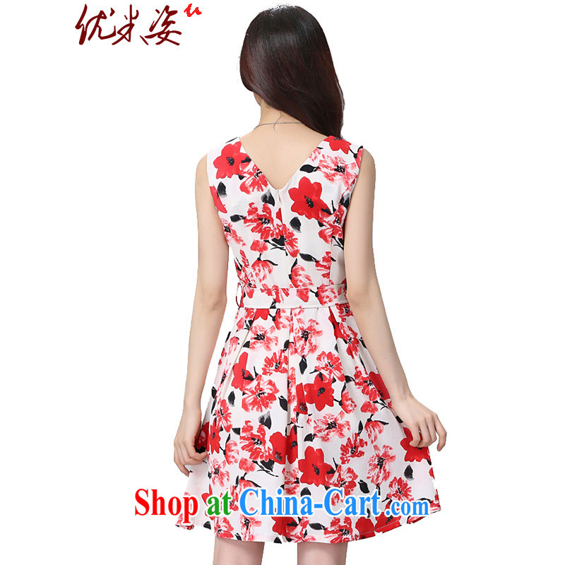 Optimize m Beauty Package Mail Delivery 2015 summer elegant OL floral stamp round-collar sleeveless dresses to suit belt 4 XL, optimize M (Umizi), online shopping