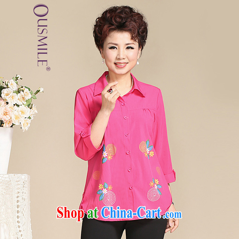 Ousmile 2015 new spring, long-sleeved T-shirt mother load pattern shirt summer in the elderly, female 676 red 4 XL