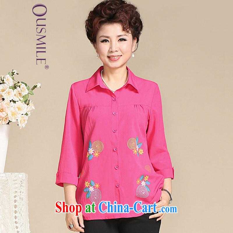 Ousmile 2015 spring, long-sleeved T-shirt mother load pattern shirt summer in the elderly, female 676 red 4 XL, Ousmile, shopping on the Internet