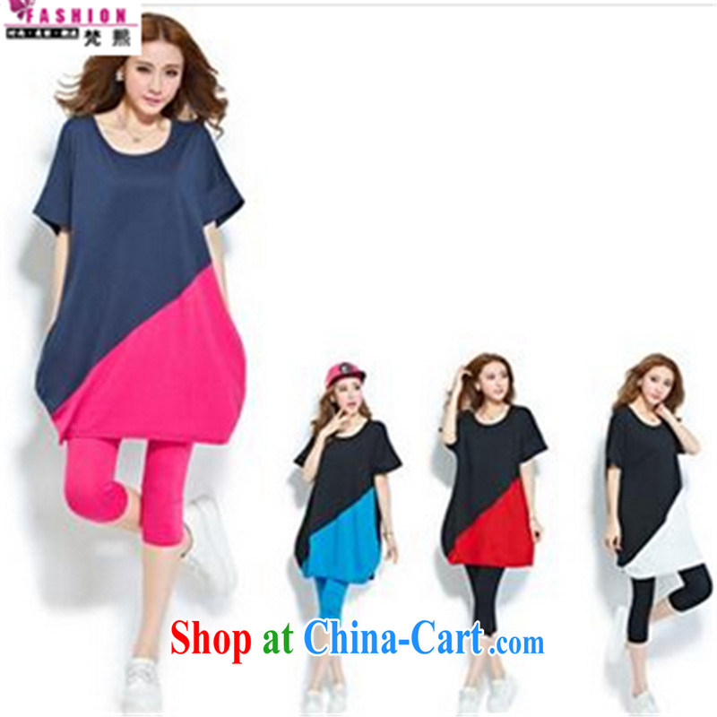 Van Gogh Hee-pregnant women pregnant women with dresses summer is the thick MM loose hit color stitching short-sleeved shirt T larger T shirt, long, Korean lax T-shirt blue spell of XL, Van Gogh-hee, shopping on the Internet