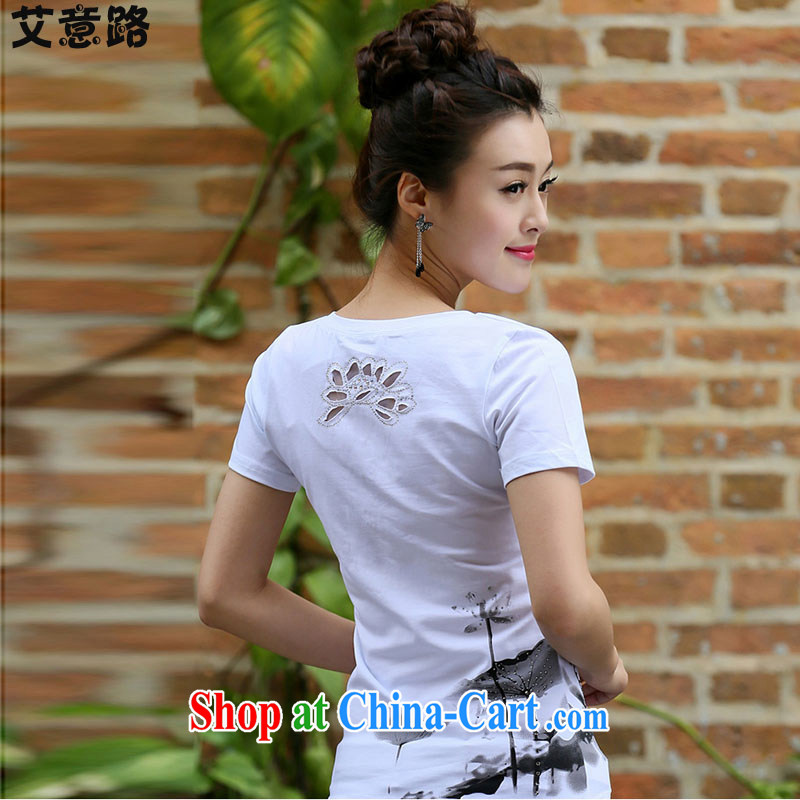 The intended way 2015 new summer Korean female stamp duty short-sleeved shirt T female beauty graphics thin large, female, pure cotton T 8130 white XXL, the intended way, and shopping on the Internet