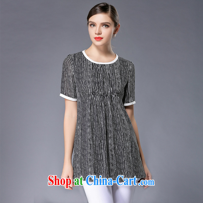 The silk, honey XL girls thick MM graphics thin 2015 summer vertical streaks stamp loose dress ZZ 3358 black 3 XL (150 jack - 164 jack wear), the population, honey, and shopping on the Internet