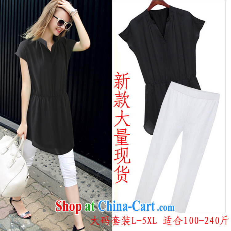 Love, Diana 2015 Europe new larger female V collar short-sleeved snow woven shirts 7 pants thick mm Leisure package summer Black + White pants XXL pictures, price, brand platters! Elections are good character, the national distribution, so why buy now enjoy more preferential! Health