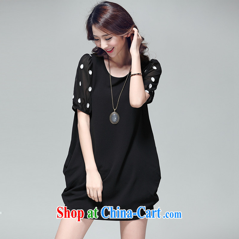 2015 Hanfoo larger summer new short-sleeved lantern skirt thick MM ultra-liberal dot stitching and indeed intensify cocoon-dress pregnant women black XL, in prosperity (Hanfoo), online shopping