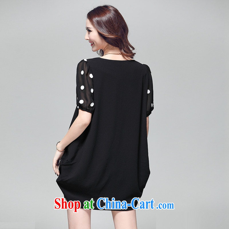 2015 Hanfoo larger summer new short-sleeved lantern skirt thick MM ultra-liberal dot stitching and indeed intensify cocoon-dress pregnant women black XL, in prosperity (Hanfoo), online shopping