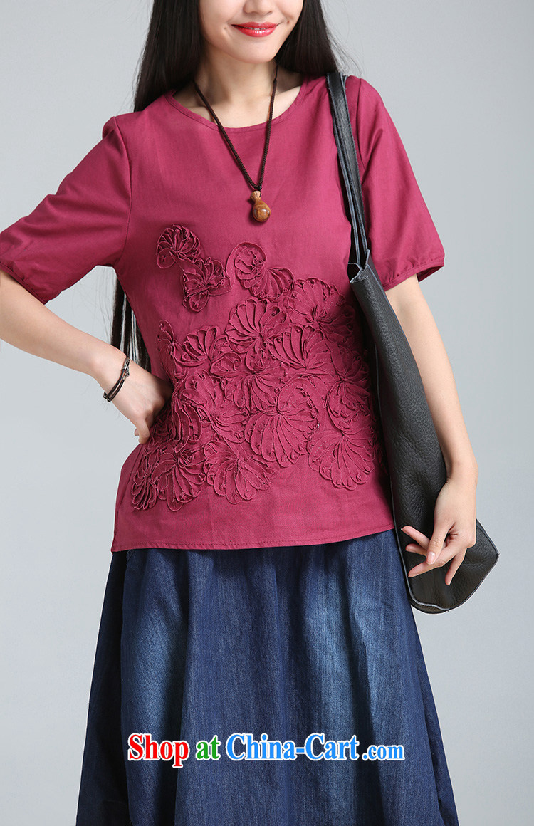 Sincerely, child care 2015 new, larger female arts, small fresh cotton the embroidery girl shirt short-sleeved summer wine red L pictures, price, brand platters! Elections are good character, the national distribution, so why buy now enjoy more preferential! Health