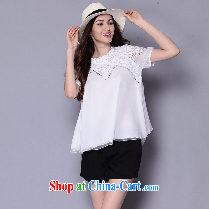 The Connie was a high-end European and American liberal short-sleeved T-shirt girls 2015 summer new, XL girls thick mm elegant lace stitching lounge T-shirt girl J 219 white XXXL, Connie dreams, and shopping on the Internet