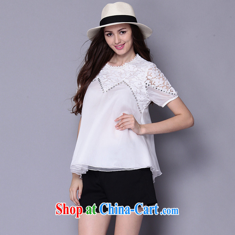 The Connie was a high-end European and American liberal short-sleeved T-shirt girls 2015 summer new, XL girls thick mm elegant lace stitching lounge T-shirt girl J 219 white XXXL, Connie dreams, and shopping on the Internet