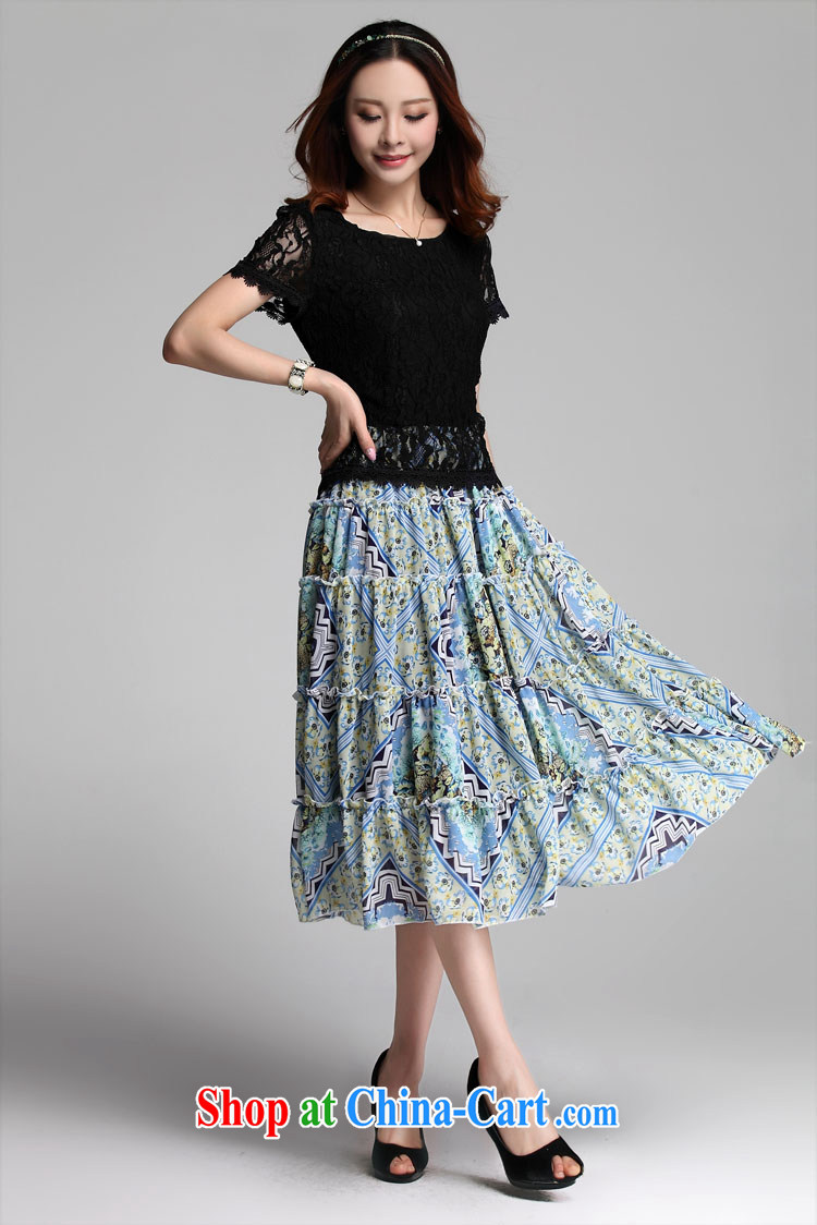 Loved summer new Korean lace snow woven stitching short-sleeved, long, thick MM larger women dress 3555 blue XXXL pictures, price, brand platters! Elections are good character, the national distribution, so why buy now enjoy more preferential! Health