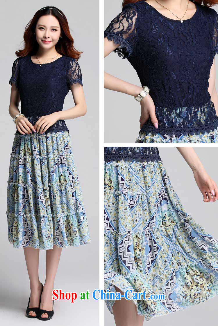 Loved summer new Korean lace snow woven stitching short-sleeved, long, thick MM larger women dress 3555 blue XXXL pictures, price, brand platters! Elections are good character, the national distribution, so why buy now enjoy more preferential! Health