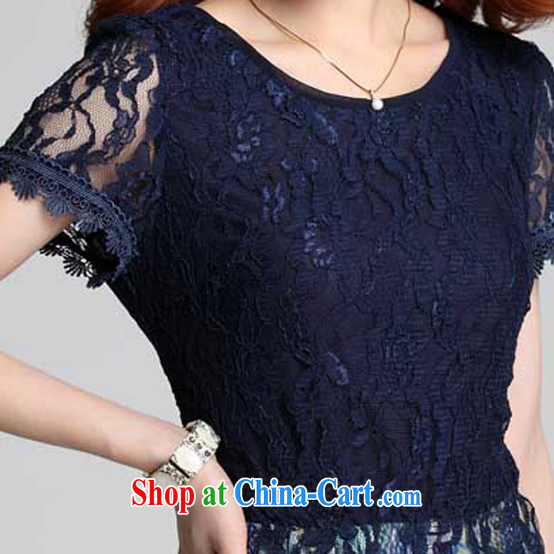 Loved summer new Korean lace snow woven stitching short-sleeved, long, thick MM larger women dress 3555 blue XXXL, loved (Tanai), online shopping