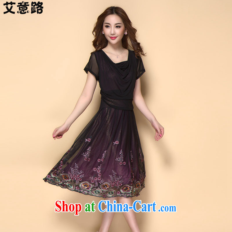The intended route summer 2015 new large, mom with high quality to the embroidery short sleeve dress girls in older mothers with 8833 D purple XXXL, the intended way, and shopping on the Internet