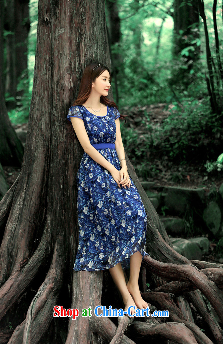 Beautiful believers 2015 summer new female sauna silk large, female short-sleeve dresses bohemian stamp silk long skirt summer blue XXL pictures, price, brand platters! Elections are good character, the national distribution, so why buy now enjoy more preferential! Health