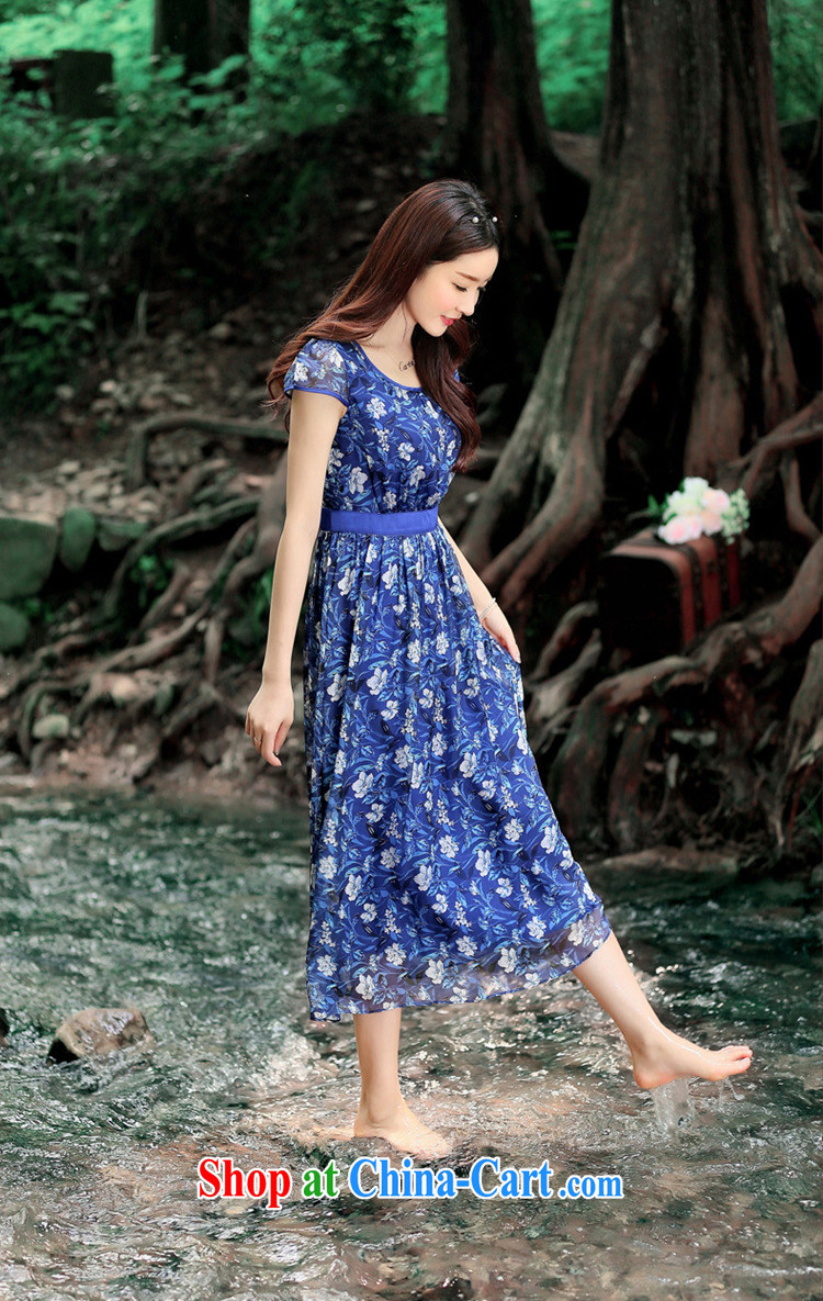 Beautiful believers 2015 summer new female sauna silk large, female short-sleeve dresses bohemian stamp silk long skirt summer blue XXL pictures, price, brand platters! Elections are good character, the national distribution, so why buy now enjoy more preferential! Health