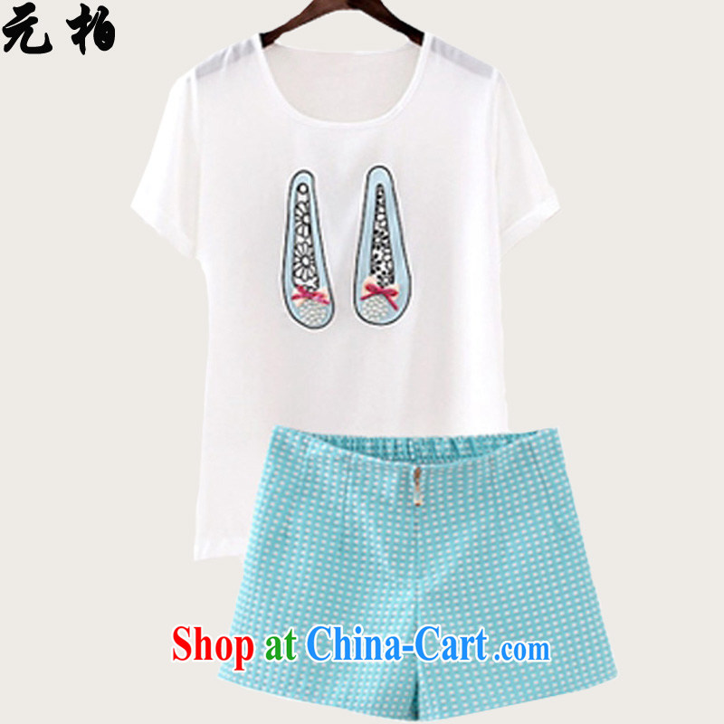 Yuan Bo summer short-sleeved snow woven shirts two kits in Europe and America, the female thick MM shorts Package white + blue 1832 4 XL 165 - 175 Jack left and right