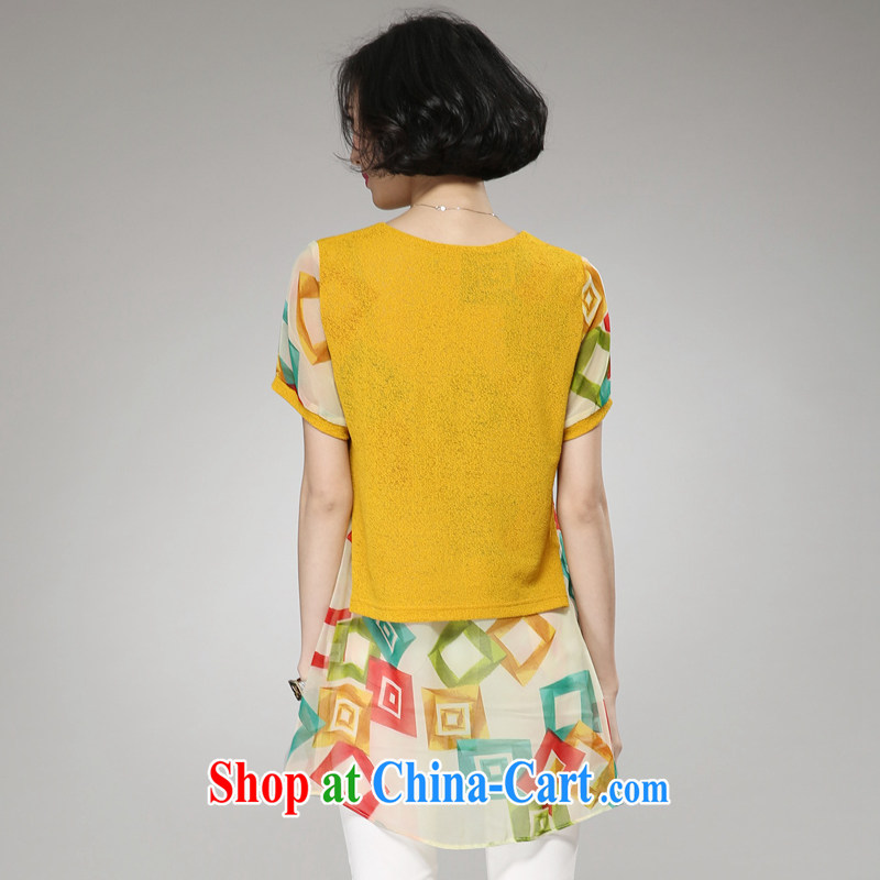 Eternal show the fat XL girls T-shirts skirts thick sister 2015 summer new thick mm thick, graphics thin, long, Korean version, snow woven stamp T-shirt yellow 4 XL, eternal, and the show, shopping on the Internet