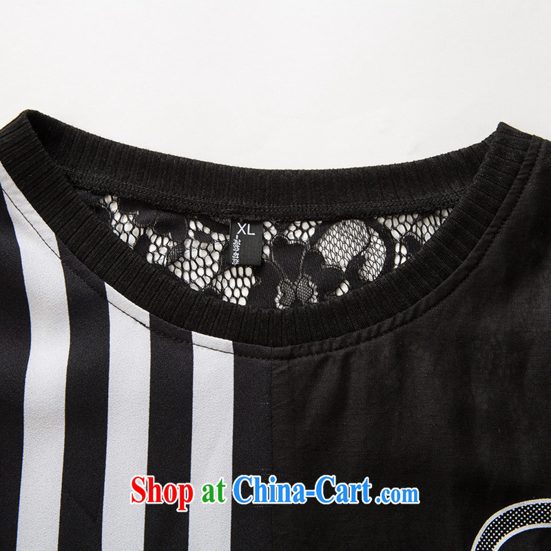 Eternal-soo and indeed increase, female video thin package thick sister 2015 summer new thick mm thick, graphics thin strips lace T-shirt pants two piece black 4XL, eternal, and the show, the online shopping