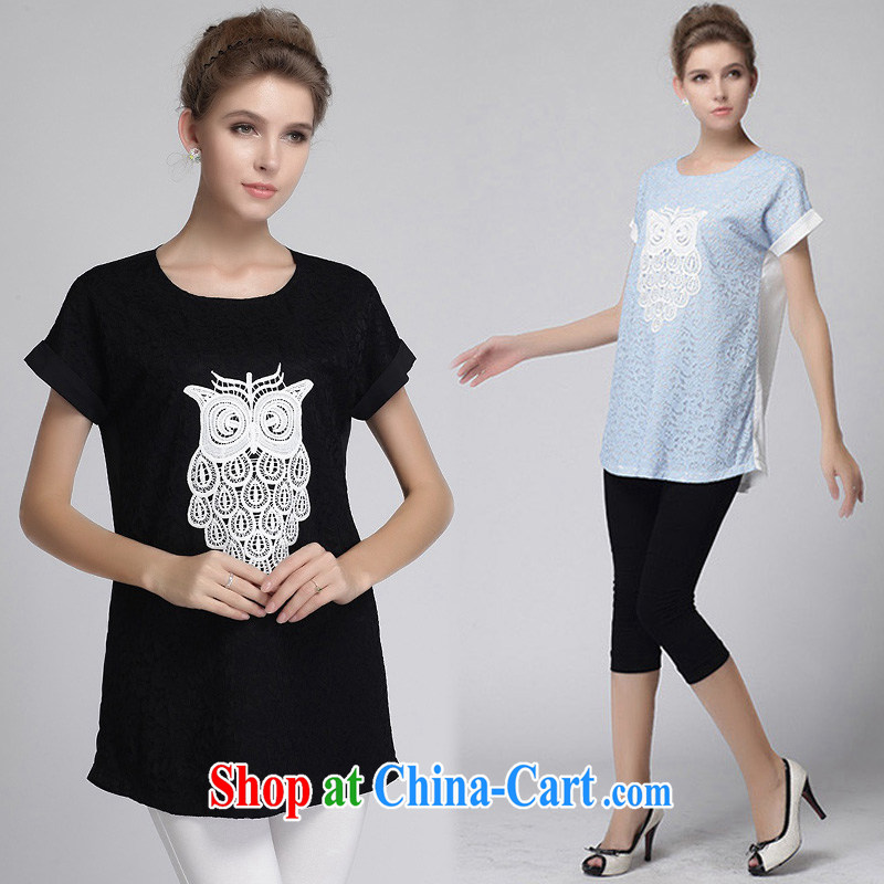 The bubbles in Europe is increasing, female owl lace, long, loose video thin ice woven shirts female short-sleeved black European site new XL recommendations 136 - 150 jack, the droplets, online shopping