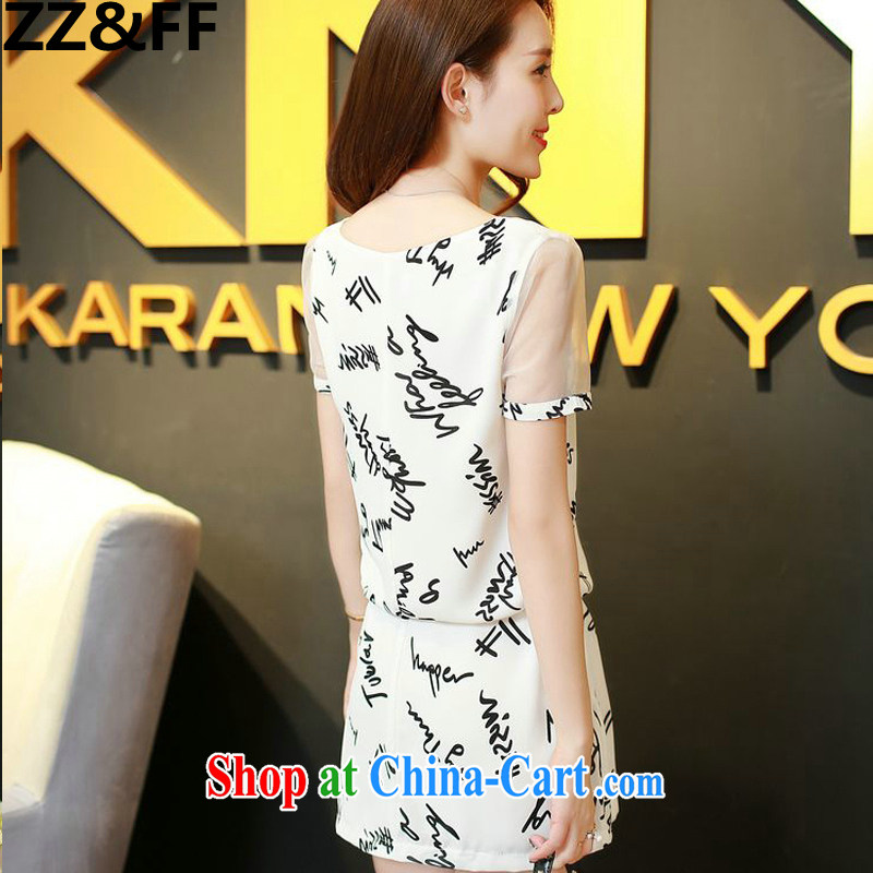 ZZ &FF 2015 Korean version summer is the girl with the short-sleeved European root yarn stitching snow letters woven dresses white XXXL, ZZ &FF, shopping on the Internet