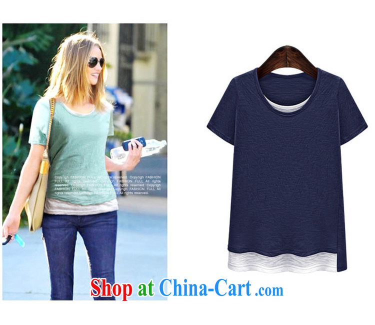 Mr MAK, Korea Exchange Version 2015 summer New, and indeed increase, female 200 Jack thick MM loose video thin short sleeved round-collar stitching T pension 5128 Lake blue 5 XL pictures, price, brand platters! Elections are good character, the national distribution, so why buy now enjoy more preferential! Health