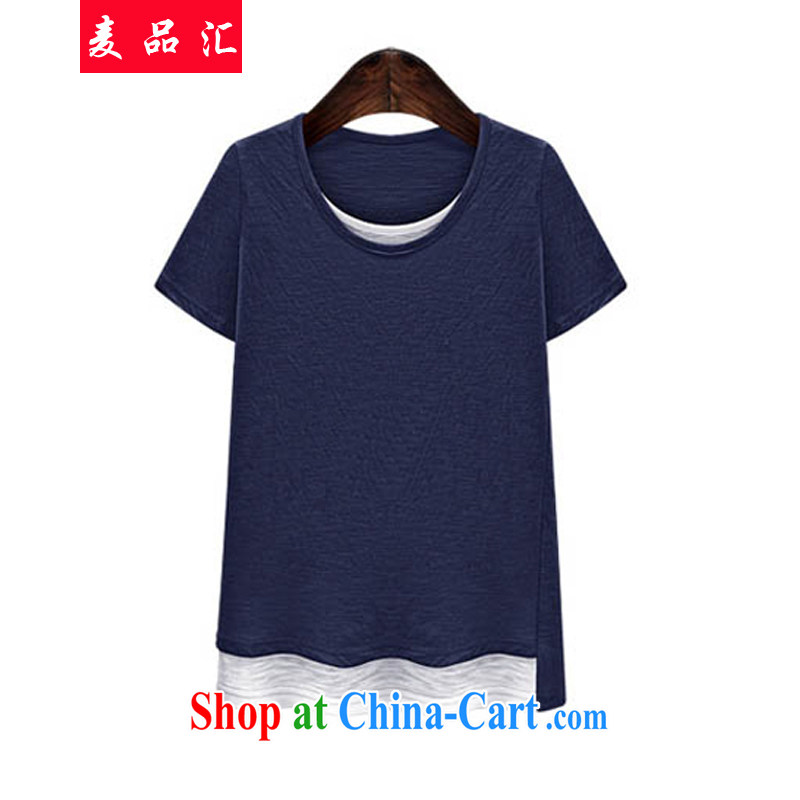 Mr MAK, Korea Exchange Version 2015 summer New, and indeed increase, female 200 Jack thick MM loose video thin short-sleeve round-collar stitching T pension 5128 Lake blue 5 XL, Mak, sinks, and shopping on the Internet