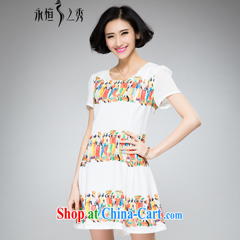 2015 spring and summer mm thick new larger female unique Indian figures the stamp graphics thin dresses white 2XL