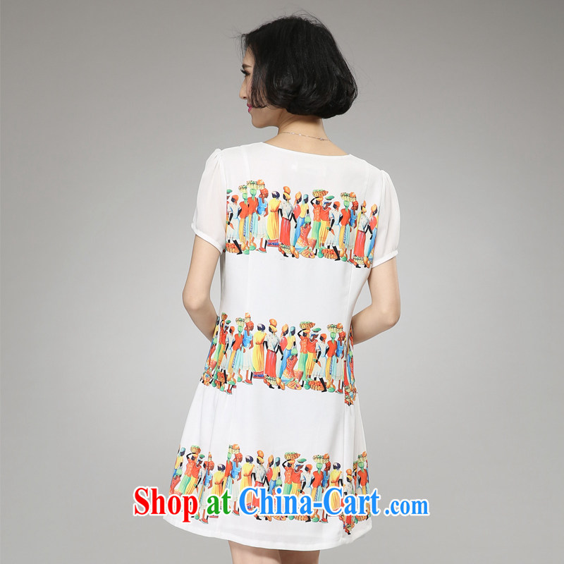 2015 spring and summer thick mm new, larger female unique Indian figures the stamp graphics thin dresses white 2XL, eternal, and the show, and online shopping