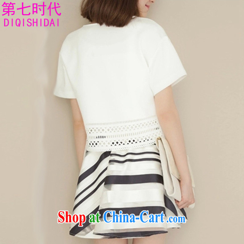 The first 7 times larger female dress skirt body fat MM 2015 summer new the Korean short-sleeved thick sister two-piece 200 5851 Jack white L, the first 7 times (DIQISHIDAI), shopping on the Internet