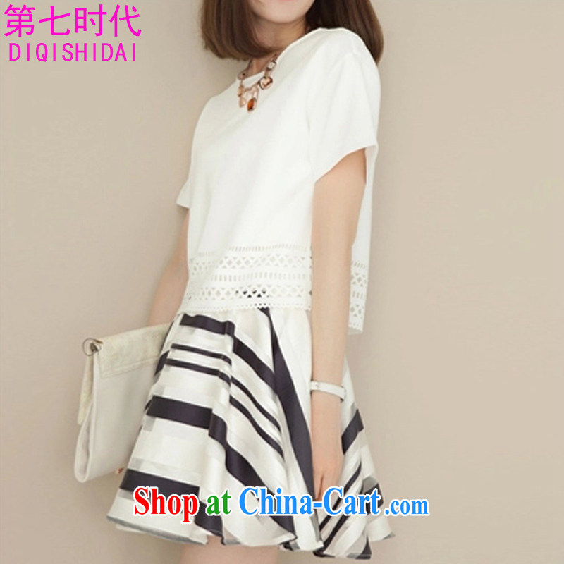 The first 7 times larger female dress skirt body fat MM 2015 summer new the Korean short-sleeved thick sister two-piece 200 5851 Jack white L, the first 7 times (DIQISHIDAI), shopping on the Internet
