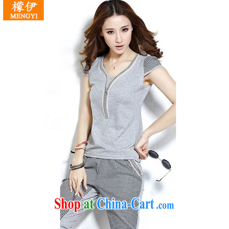 Was the 2015 new uniforms, Leisure package girls summer checked short-sleeved Sport Kits girls spring and summer sports wear gray XXL, given the (Mengyi), shopping on the Internet