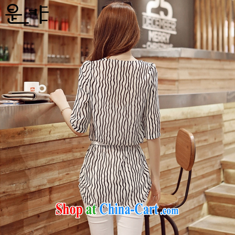 Non-2015 summer new streaks in relaxed long snow-woven shirts larger female 6681 white stripes L, non-to, and shopping on the Internet