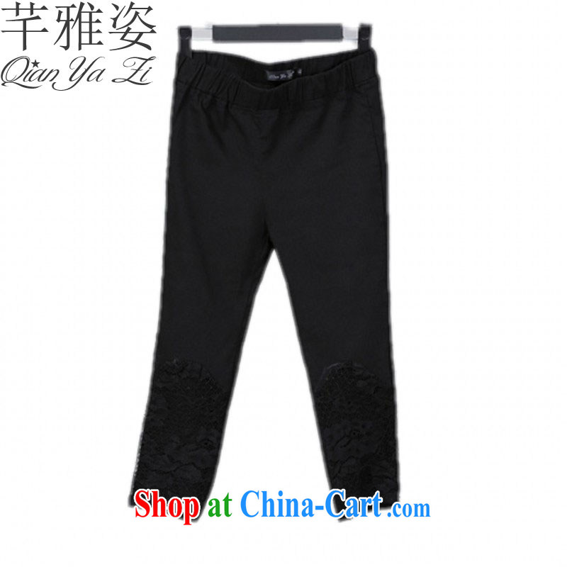 Constitution and colorful 2015 new summer XL stretch 7 pants cotton lace solid Trouser press on the MM waist graphics thin thin cuff in a pop-up 100 ground pants black 7 pants 5 XL approximately 170 - 190 jack, constitution, Jacob (QIANYAZI), online shopping