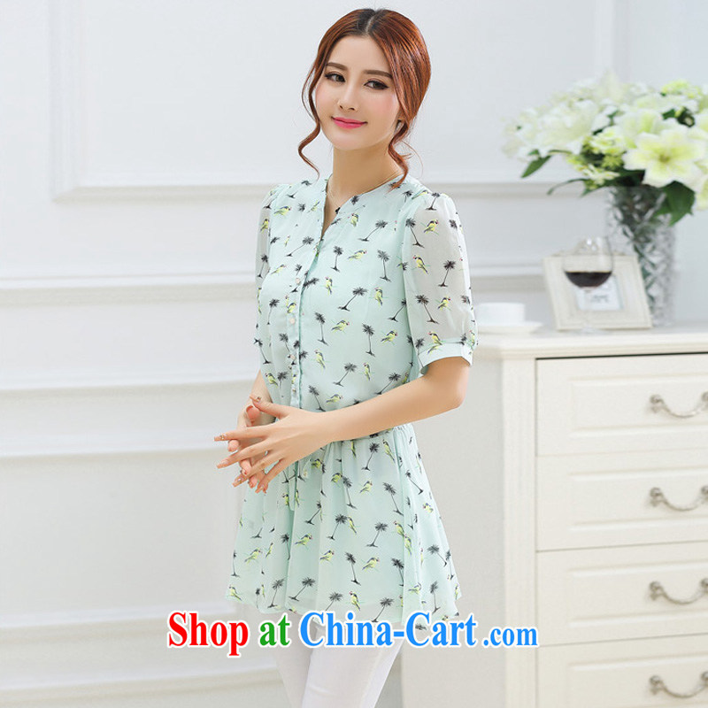 In short, people would be 2015 Korean version of the new stylish stamp duty drawcord waist-high, graphics thin thick sister shirt snow woven shirts female J 846 green 4 XL, in short, people would be (Janrelove), online shopping