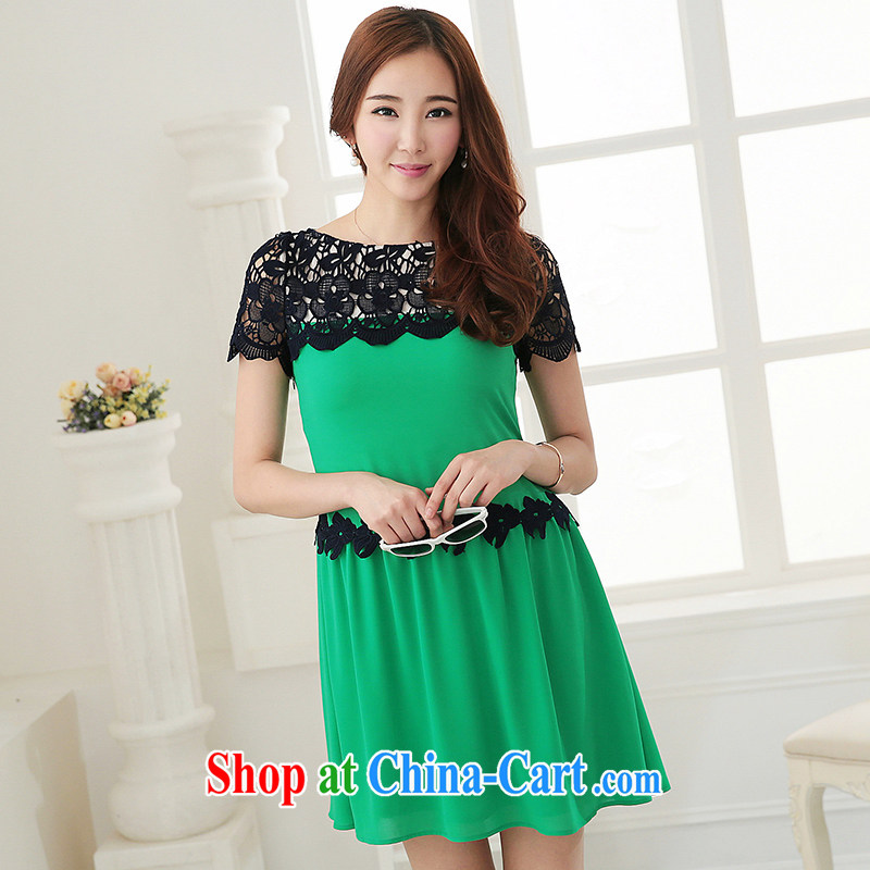 Most of summer 2015, the girl with thick MM Korean lace stitching and indeed intensify, thick sister dresses 2691 green 3 XL, cross-sectoral provision (qisuo), online shopping