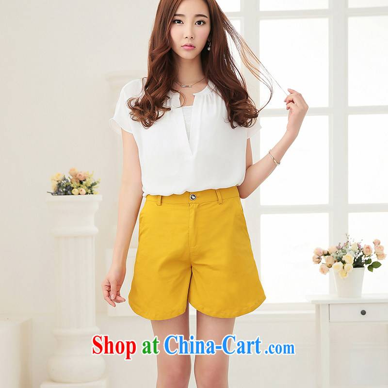 cheer for the code's 2015 new summer shorts Korean version mm thick graphics thin and thick XL solid color shorts 2717 yellow 4 XL, cross-sectoral provision (qisuo), shopping on the Internet