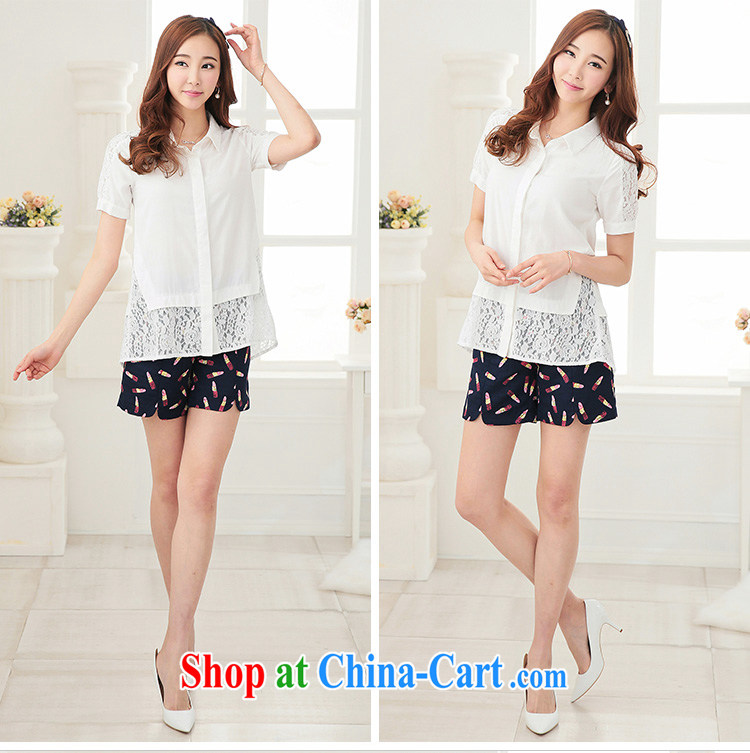 cheer for 2015 the code summer thick MM Korean sweet lace stitching shirt graphics thin and thick sister T-shirt 2692 white 5 XL pictures, price, brand platters! Elections are good character, the national distribution, so why buy now enjoy more preferential! Health