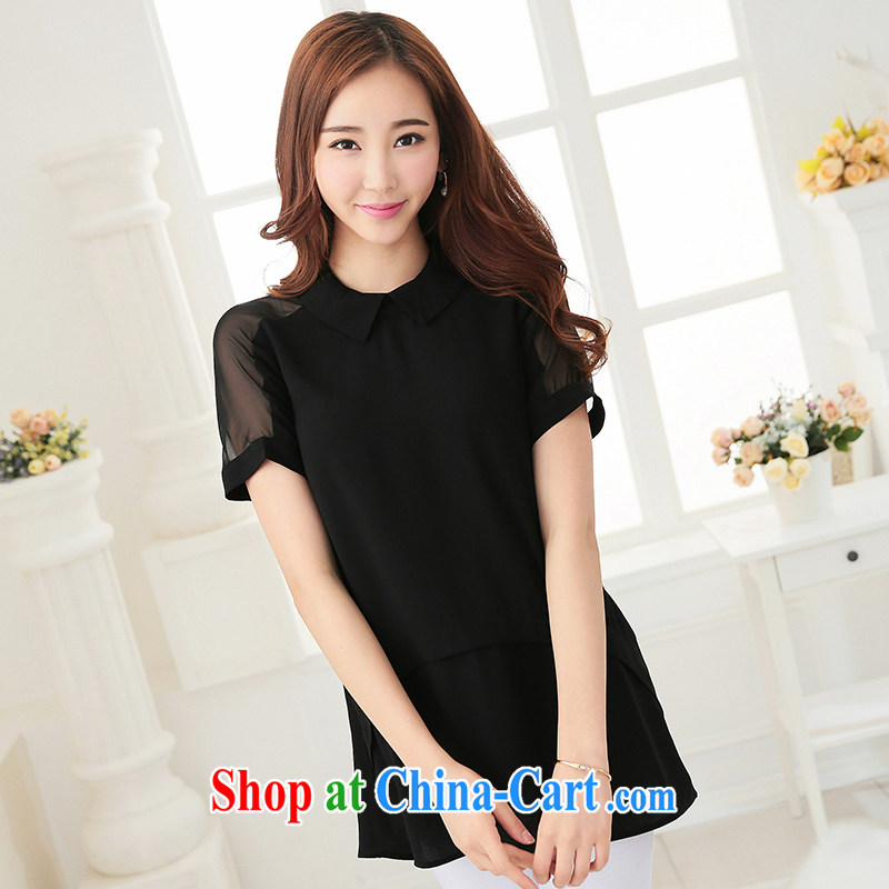 cheer for summer 2015 new products, female sweet dolls for sexy Web yarn stitching short-sleeved snow woven short T pension 2722 black 5 XL, cheer for (qisuo), and on-line shopping