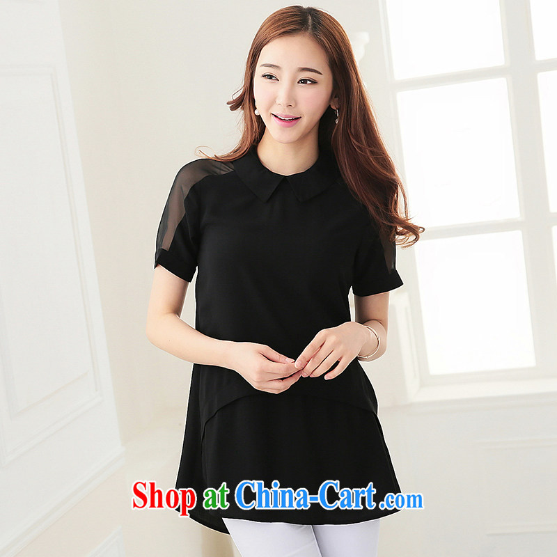 cheer for summer 2015 new products, female sweet dolls for sexy Web yarn stitching short-sleeved snow woven short T pension 2722 black 5 XL, cheer for (qisuo), and on-line shopping
